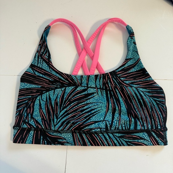 Lululemon Energy Bra Mini Palm Lace Tofino Teal Multi Flash Light Green Pink Sz4 - Picture 2 of 5